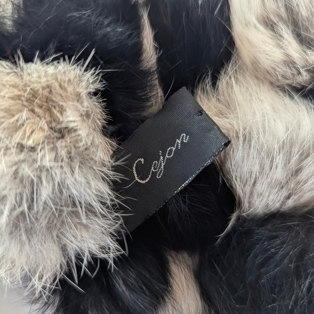Cejon Genuine Rabbit Fur Pom-Pom Scarf Black Grey Checkered One Size Whimsigoth - Picture 5 of 6